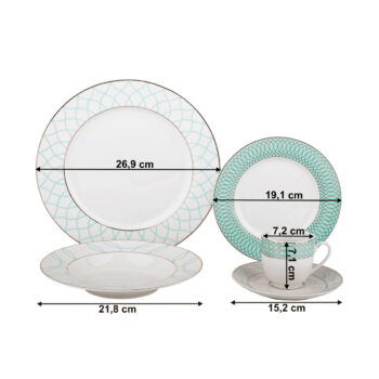 Predstavujeme vám elegantnú porcelánovú jedálenskú súpravu Donatella Sky Blue, ktorá prinesie do vašej domácnosti nádych luxusu a moderného dizajnu. Táto súprava obsahuje 20 kusov, ktoré sú ideálne pre každodenné použitie aj špeciálne príležitosti. Vďaka kombinácii bielej,…