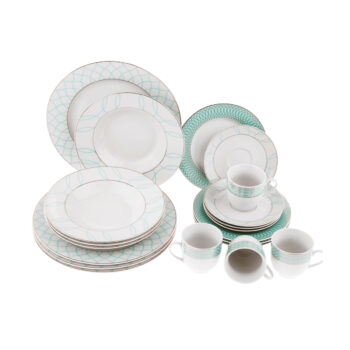 Predstavujeme vám elegantnú porcelánovú jedálenskú súpravu Donatella Sky Blue, ktorá prinesie do vašej domácnosti nádych luxusu a moderného dizajnu. Táto súprava obsahuje 20 kusov, ktoré sú ideálne pre každodenné použitie aj špeciálne príležitosti. Vďaka kombinácii bielej,…