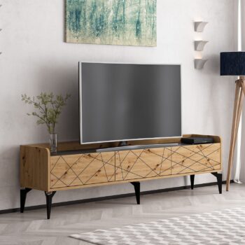 TV stolík DORO – Moderný a praktický doplnok do vašej obývačkyTV stolík DORO prináša elegantnú kombináciu duba Artisan a antracitu, ktorá dodá vašej obývačke moderný a štýlový vzhľad. Vďaka trom plným dvierkam poskytuje dostatok úložného priestoru pre multimediálne zariadenia, káble a ďalšie nevyhnutnosti.Hlavné vlastnosti produktu:Typ tovaru: TV stolíkVhodné do miestnosti: Obývacia izbaMateriál: Melamín, VT laminátRozmery: 49 x 180 x 35 cmFarba: Dub Artisan + antracitVybavenie: Dvierka plnéPočet dverí: 3Hrúbka materiálu: 18 mmDodatočné informácie: Dodávame v demonteTV stolík DORO je vyrobený z odolných materiálov, ktoré zaručujú dlhú životnosť a jednoduchú údržbu. Jeho minimalistický dizajn a praktické usporiadanie sa hodí do každého moderného interiéru. Zaobstarajte si TV stolík DORO a vytvorte si štýlovú a funkčnú obývaciu izbu!