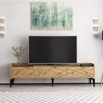 TV stolík DORO – Moderný a praktický doplnok do vašej obývačkyTV stolík DORO prináša elegantnú kombináciu duba Artisan a antracitu, ktorá dodá vašej obývačke moderný a štýlový vzhľad. Vďaka trom plným dvierkam poskytuje dostatok úložného priestoru pre multimediálne zariadenia, káble a ďalšie nevyhnutnosti.Hlavné vlastnosti produktu:Typ tovaru: TV stolíkVhodné do miestnosti: Obývacia izbaMateriál: Melamín, VT laminátRozmery: 49 x 180 x 35 cmFarba: Dub Artisan + antracitVybavenie: Dvierka plnéPočet dverí: 3Hrúbka materiálu: 18 mmDodatočné informácie: Dodávame v demonteTV stolík DORO je vyrobený z odolných materiálov, ktoré zaručujú dlhú životnosť a jednoduchú údržbu. Jeho minimalistický dizajn a praktické usporiadanie sa hodí do každého moderného interiéru. Zaobstarajte si TV stolík DORO a vytvorte si štýlovú a funkčnú obývaciu izbu!