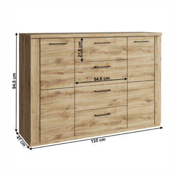 KONDELA Dorsi 2D4S dvojdverová komoda so zásuvkami dub navarra – Obrázok 2