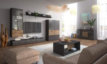 DOVIER je moderná a štýlová komoda v elegantnom prevedení a zaujímavej farebnej kombinácií. Jej jemné a čisté línie potešia nejedného zákazníka a vytvoria z vašej domácnosti útulný domov. Je vyrobená z kvalitných LTD dosiek o hrúbke 16 mm, ktoré sú nenáročné na udržbu. Farebné prevedenie: grafit mat/dub flahstaffCelkové rozmery:Šírka 150 cmVýška 81 cmHĺbka 40 cmJe možné dokúpiť obývaciu stenu aj konferenčný stolík. Dodávame v demontovanom stave.
