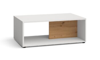 DOVIER je moderný a elegantný konferenčný stolík v elegantnom prevedení a zaujímavej farebnej kombinácií. Jemné a čisté línie potešia nejedného zákazníka a vytvoria z vašej domácnosti útulný domov. Je vyrobený z kvalitných LTD dosiek o hrúbke 16 mm, ktoré sú nenáročné na udržbu. Farebné prevedenie: biely lesk / dub ArtisanCelkové rozmery:Šírka 110cmVýška 41 cmHĺbka 60 cmJe možné dokúpiť obývaciu stenu aj komodu. Dodávame v demontovanom stave.