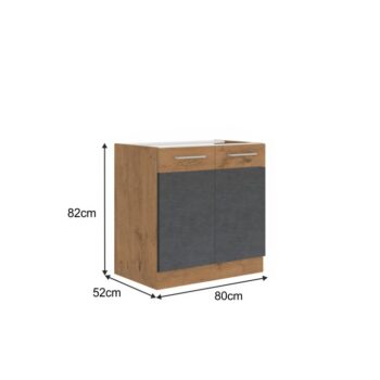 Spodná skrinka VEGA 80 ZL 2F BB Vám pomôže vyskladať takú kuchyňu po akej túžite. Rozmery skrinky sú (ŠxHxV): 80x52x82 cm. Moderný vzhľad zaručuje farebná kombinácia sivá matná a dub lancelot. Vyrobená je z laminovanej DTD (drevotriesková doska). Dvierka sa pýšia systémom tichého zatvárania.…