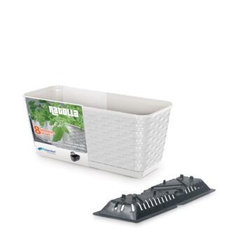 Plastový balkónový kvetináč DRL400PW 38,6 cm je obdĺžnikový kvetináč s textúrou imitujúcou vypletaný umelý ratan v krásnom prevedení biela. Jeho súčasťou je praktická priehradka, ktorá sa postará o správne zavlažovanie rastlín. Predlžuje čas, počas ktorého je pôda vlhká, šetrí vodu menším…