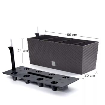 Elegantným, estetickým a funkčným doplnkom Vašej záhrady, terasy, balkónov či interiéru sa stane štýlový samozavlažovací plastový kvetináč DRTC600 60 cm. Vyznačuje sa svojou neprehliadnuteľnou textúrou imitujúcou vypletaný prírodný ratan a vďaka jeho rozmerom (ŠxHxV): 60x25x24 cm v ňom môžete…