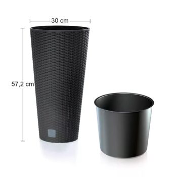 DRTUS300 30 cm je vysoký, štíhly plastový kvetináč, ktorý sa vyznačuje svojou neprehliadnuteľnou textúrou imitujúcou prírodný ratanový výplet. Bude elegantným, estetickým a funkčným doplnkom Vašej záhrady, terasy, balkónov či interiéru. Rozmery tohto jedinečného doplnku sú (ŠxHxV): 30x30x57,2 cm…