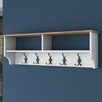 Vešiakový panel DUA – praktický a elegantný doplnok pre vašu predsieňVešiakový panel DUA je štýlovým a funkčným riešením pre každú predsieň. Spája jednoduchý dizajn s praktickými prvkami, vďaka čomu pomáha udržať priestor organizovaný a čistý. Kombinácia bielej farby a dekoru orecha dodáva vášmu interiéru moderný a útulný vzhľad.Hlavné vlastnosti vešiakového panelu DUA:Materiál: melamín a VT lamina – odolné a ľahko udržiavateľné povrchy.Rozmery: 37,2 x 120 x 22,2 cm – kompaktný dizajn, ktorý šetrí priestor.Farba: elegantná kombinácia bielej a orecha, ktorá ladí s modernými interiérmi.Vybavenie: praktická odkladacia polica pre klobúky, kabelky alebo dekorácie.Hrúbka materiálu: 18 mm – zaisťuje pevnosť a stabilitu.Možnosť pripevnenia k stene pre vyššiu bezpečnosť.Dodávame v demontovanom stave s prehľadným montážnym návodom.Vešiakový panel DUA je navrhnutý tak, aby poskytoval ľahko prístupný priestor na zavesenie odevov a zároveň prispieval k elegantnému vzhľadu predsiene. Vďaka odkladacej polici a modernému dizajnu sa stane praktickým a estetickým doplnkom vášho domova.Oživte svoju predsieň vešiakovým panelom DUA a užívajte si funkčný aj štýlový priestor!