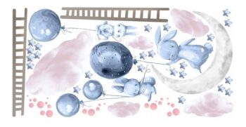 Dekoračná detská nálepka do detskej izby zajačiky na oblohe 100 x 200 cm