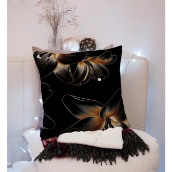 Dekoračná obliečka na vankúš v čiernej farbe s jemným vzorom kvetov Šírka: 40 cm | Dĺžka: 40 cm
