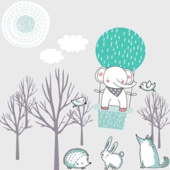 Dekoračná zeleno sivá nálepka na stenu lietajúci sloník 60x120 cm