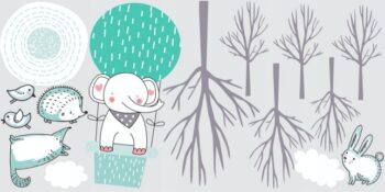 Dekoračná zeleno sivá nálepka na stenu lietajúci sloník 60x120 cm