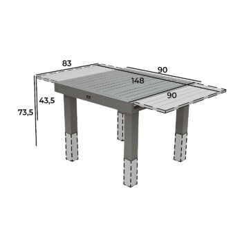 Deokork Hliníkový stôl rozkladací aj výškovo nastaviteľný 90/150x90 cm TITANIUM (2v1)