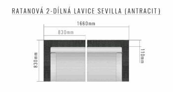 Deokork Ratanová 2-dielna lavica SEVILLA (antracit)