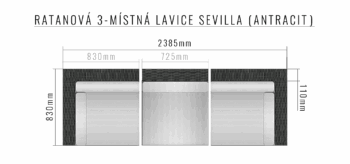 Deokork Ratanová 3-miestna lavica SEVILLA (antracit)