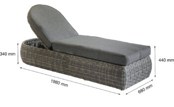 Deokork Ratanová lehátko polohovateľné vr. polstrovanie 198 x 68 cm BORNEO LUXURY (sivá)