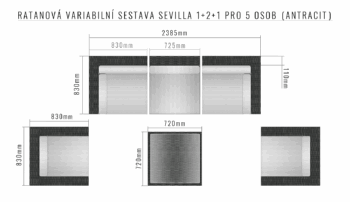 Deokork Ratanová variabilná zostava SEVILLA 1+2+1 pre 5 osôb (antracit)
