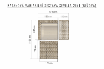 Deokork Ratanová variabilná zostava SEVILLA 2in1 (béžová)