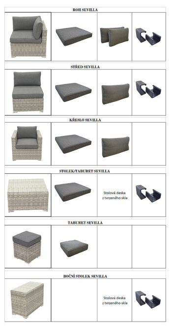 Deokork Ratanová variabilná zostava SEVILLA pre 2-3 osoby (sivá)