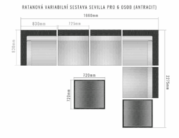 Deokork Ratanová variabilná zostava SEVILLA pre 6 osob (antracit)