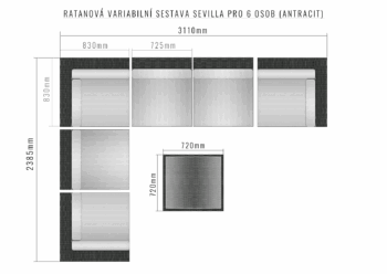 Deokork Ratanová variabilná zostava SEVILLA pre 6 osôb (antracit)