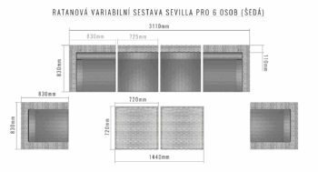 Deokork Ratanová variabilná zostava SEVILLA pre 6 osôb  (sivá)