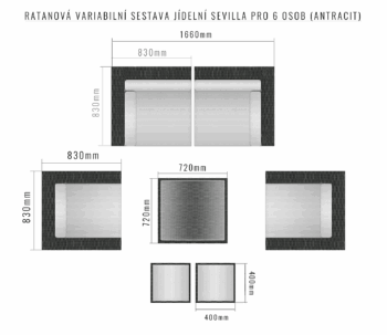 Deokork Ratanová variabilná zostava jedalenská SEVILLA pre 6 osob (antracit)