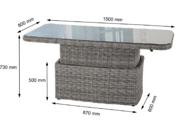 Deokork Ratanový stôl výsuvný jedálenský/odkladací 150 x 80 cm BORNEO LUXURY (sivá)