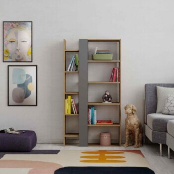 ZAPHIRA - Moderný Dizajnový Regál Potrebujete pre svoju obývaciu izbu regál, ktorý je nielen praktický, ale aj štýlový? Predstavujeme vám ZAPHIRA, dizajnový klenot, ktorý sa stane centrálnym bodom vašej izby. Charakteristika produktu:  < strong>Typ tovaru: Knižnica, regál Materiál: Melamín, VT laminát Rozmery: 150.5 x 80 x 29 cm Farba: Orech Hit kombinovaný s antracitom Počet políc: 4  Hrúbka materiálu: 18mm  Regál ZAPHIRA sa vyznačuje sofistikovaným dizajnom, kde orechová farba Orech Hit krásne kontrastuje s temným antracitom. Štyri priestorom bohaté police poskytujú dostatok miesta na uskladnenie vašich obľúbených kníh, dekorácií či iných dôležitých predmetov. Kvalitný melamín a VT laminát zaručujú dlhú životnosť a jednoduchú údržbu. Skombinujte praktickosť s eleganciou a zvoľte pre svoju obývaciu izbu regál ZAPHIRA!
