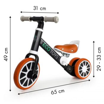 Detská balančná trojkolka v čiernej farbe Ecotoys