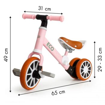 Detská balančná trojkolka v ružovej farbe Ecotoys