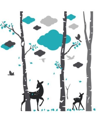 Detská modrá nálepka na stenu srnky 115 x 240 cm