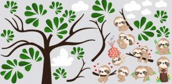 Detská nálepka na stenu s rozkošnými leňochodmi 100 x 200 cm