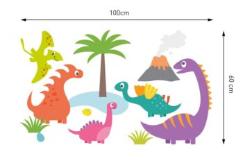 Detská nálepka s motívom roztomilých farebných dinosaurov 100 x 60 cm