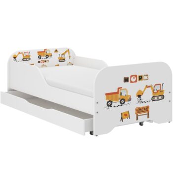 Detská posteľ pre chlapcov 140 x 70 cm s bagrom a nákladným autom