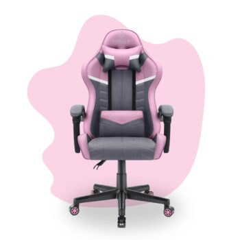 Detské herné kreslo HC - 1004 sivo ružovej farby s bielym detailom