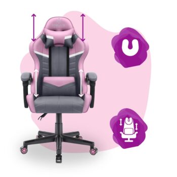 Detské herné kreslo HC - 1004 sivo ružovej farby s bielym detailom