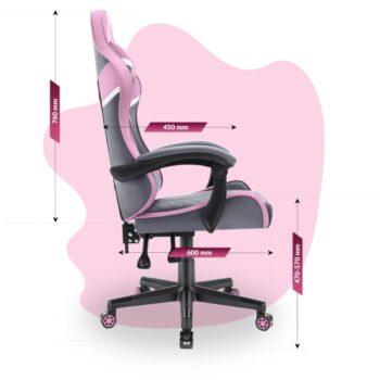Detské herné kreslo HC - 1004 sivo ružovej farby s bielym detailom
