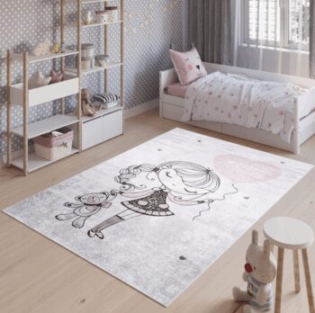 Detský ružový koberec s dievčatkom s balónom Šírka: 80 cm | Dĺžka: 150 cm