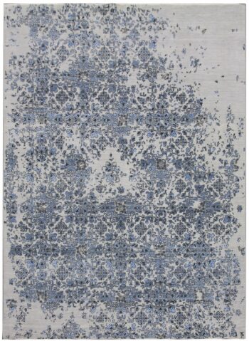 Diamond Carpets India, Ručne viazaný kusový koberec Diamond DC-JK 3 Silver / blue, 140x200, modrá, chodba / predsieň