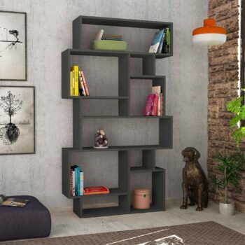 Knižnica VALENTINA: Designová Elegancia v Antracitovom Odtieni pre Modernú Obývaciu Izbu Moderný dizajn: Regál VALENTINA spája v sebe moderný dizajn s funkčnosťou, čo ho robí ideálnym doplnkom pre každú štýlovú obývaciu izbu. Jeho antracitový odtieň pridáva hĺbku a charakter k vášmu interiéru. Kvalitné materiály: Vyrobené z odolného melamínu a VT laminátu, tento regál je synonymom pre kvalitu a dlhodobú odolnosť. S hrúbkou materiálu 18mm zaručuje stabilitu a spoľahlivosť. Praktické rozmery: Vďaka rozmerom 168.5 x 96 x 25.5 cm a piatim policiam ponúka VALENTINA dostatok úložného priestoru pre všetko, čo chcete v obývačke vystaviť či uschovať.  Počet políc: 5 Vhodné pre: obývaciu izba Farba: antracit  Dajte svojej obývačke nový rozmer s dizajnovým regálom VALENTINA. Antracitová farba kombinovaná s moderným štýlom tohto nábytku prinesie do vášho domova sviežosť a nadčasovú eleganciu.
