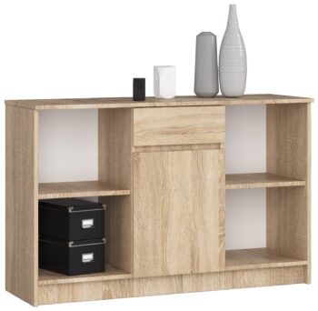 Komoda B52-120: Moderná elegancia v odtieni dub Sonoma Zoznámte sa s B52-120, luxusnou komodou, ktorá kombinuje moderný dizajn s praktickosťou. Ideálna pre každú spálňu alebo obývacia izba, ktorá potrebuje štipku elegancie a funkčnosti.  Typ tovaru: Komoda , skrinka Materiál: Kvalitné LTD Rozmer: 77 x 120 x 40 cm < strong>Farba: Teplý odtieň dub Sonoma Vybavenie: 1 zásuvka pre pohodlné skladovanie Štýl: Moderné a dizajnové prevedenie Počet dverí: 1 dverové - ľahký a rýchly prístup k vašim obľúbeným veciam Počet políc: 6, pre premyslenú organizáciu a úschovu  Posaďte svoj domov do nového svetla s komodou B52-120 a zaraďte kúsok nábytku, ktorý skvele vyzerá a zároveň skvele slúži. >