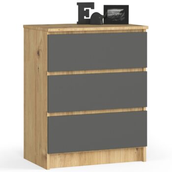 Komoda TATIANA60: Príťažlivá kombinácia duba Artisan a grafitu Stretli ste sa už s nábytkom, ktorý je skvelým spojením moderného dizajnu a praktickosti? Predstavujeme TATIANA60, komodu, ktorá je tou pravou voľbou pre všetkých, ktorí hľadajú dokonalý kúsok do svojej obývacej izby alebo spálne. < ul> Materiál: Odolný a kvalitný LTD Farba: Elegantná kombinácia dubu Artisan a grafitu pridáva miestnosti výraz  Vybavenie: Tri široké zásuvky, ktoré ponúkajú dostatok úložného priestoru Rozmery: Optimalizované rozmery 77 x 60 x 40 cm umožňujú variabilné umiestnenie < /ul> V modernom a dizajnovom štýle je komoda TATIANA60 ideálnym riešením pre tých, ktorí chcú mať doma niečo výnimočné. Presvedčte sa sami o jej jedinečnom charaktere a funkčnosti.