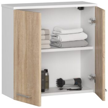 ISLA60: Elegantná Kúpeľňová skrinka v Bielej a Dub Sonoma Farbe Potrebujete do svojej kúpeľne doplnok, ktorý spája estetiku s funkcionalitou? S kúpeľňovou skrinkou ISLA60 dosiahnete práve to. Moderný dizajn v kombinácii bielej a dub Sonoma farby pridáva k vašej kúpeľni nádych luxusu a pohodlia.  Typ tovaru: Kúpeľňová skrinka  Vhodné do miestnosti: Kúpeľňa Materiál: LTD Rozmer: 60 x 60 x 22.5 cm Farba: Biela + dub Sonoma Vybavenie: Plné dvierka Štýl: Moderné, dizajnové Počet políc: 2  Skrinka ISLA60 nielenže očarí svojím vzhľadom, ale aj ponúka praktický úložný priestor s dvoma policami. Či už hľadáte úložné riešenie alebo štýlový doplnok, skrinka ISLA60 je tým pravým riešením pre vašu kúpeľňu.