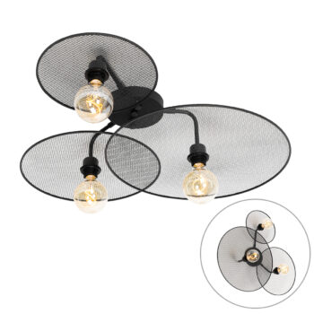 Dizajnová nástenná lampa čierna s mriežkou 3-svetlá - Jane