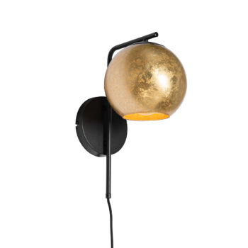 Dizajnová nástenná lampa čierna so zlatým sklom - Bert