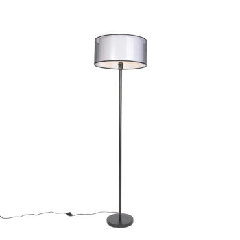 Dizajnová stojaca lampa čierna s čiernym a bielym tienidlom 47 cm - Simplo