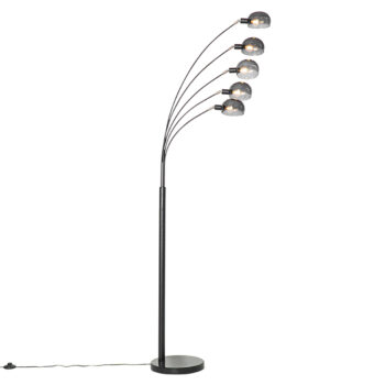 Dizajnová stojaca lampa čierna s dymovým sklom 5-svetlo - Sixties Marmo