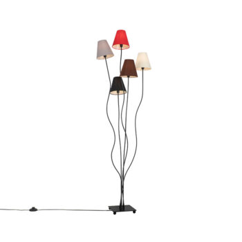 Dizajnová stojaca lampa čierna s textilnými tienidlami 5-svetlo - Melis