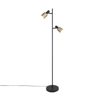 Dizajnová stojaca lampa čierna so zlatom 2-svetlo - Stijn